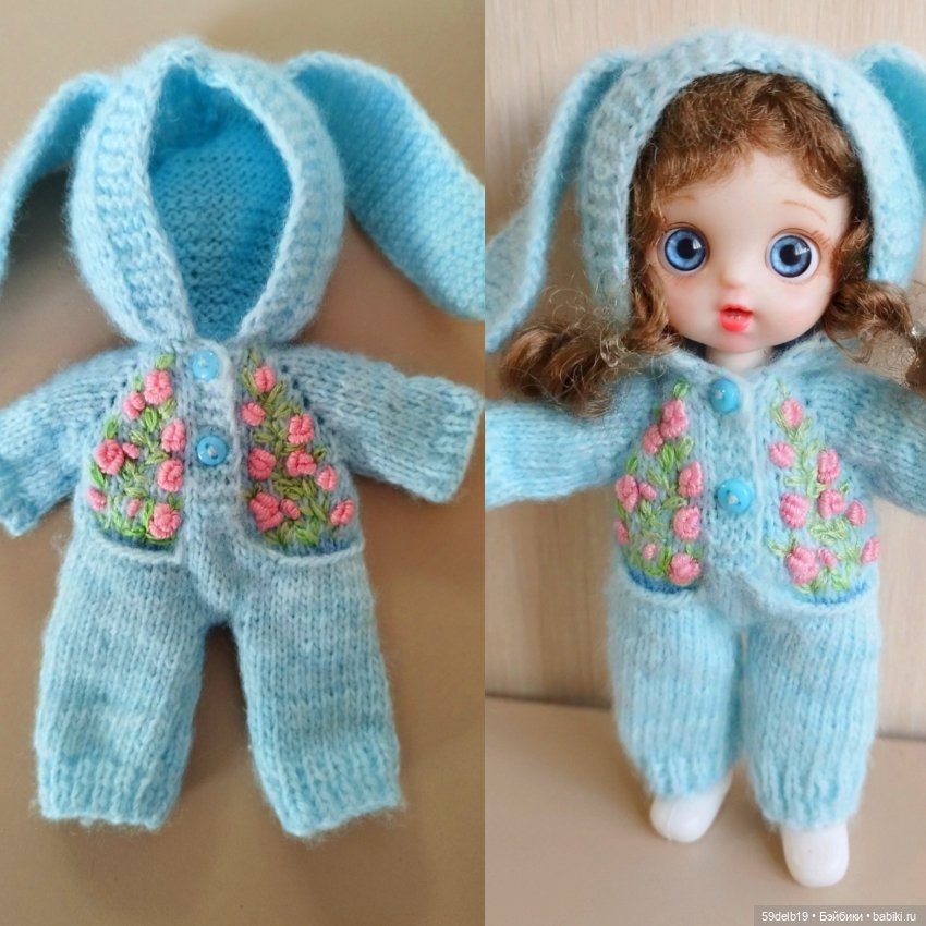 Комбенизончики с вышивкой для кукол ростом 15 см