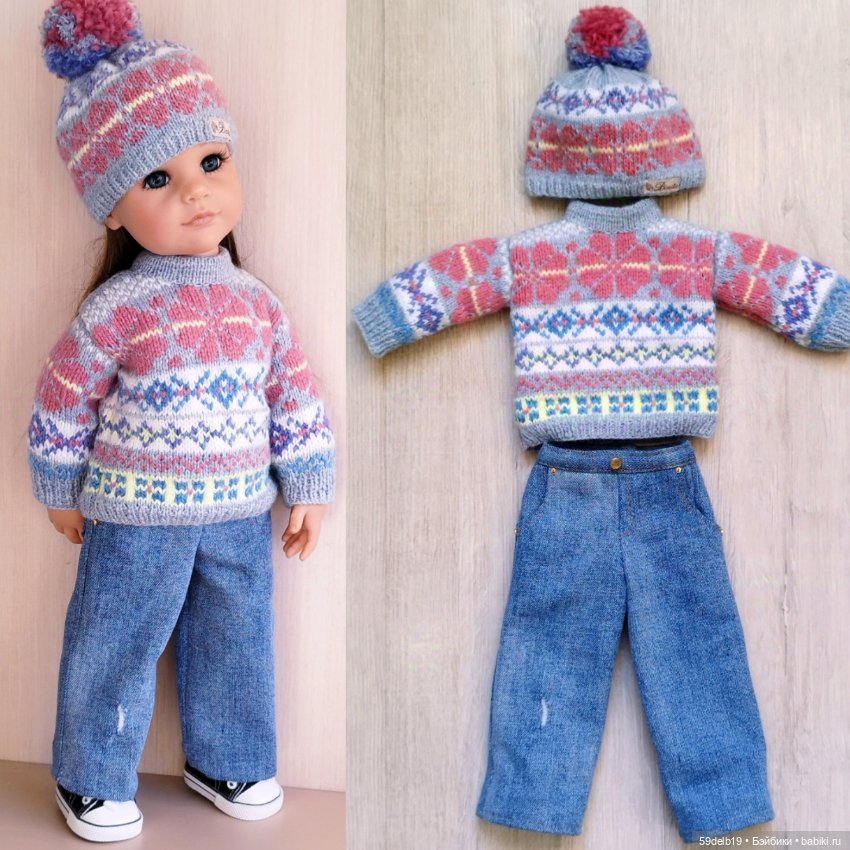 Осенне-зимний вязаный комплект с жаккардом для готц 50 см