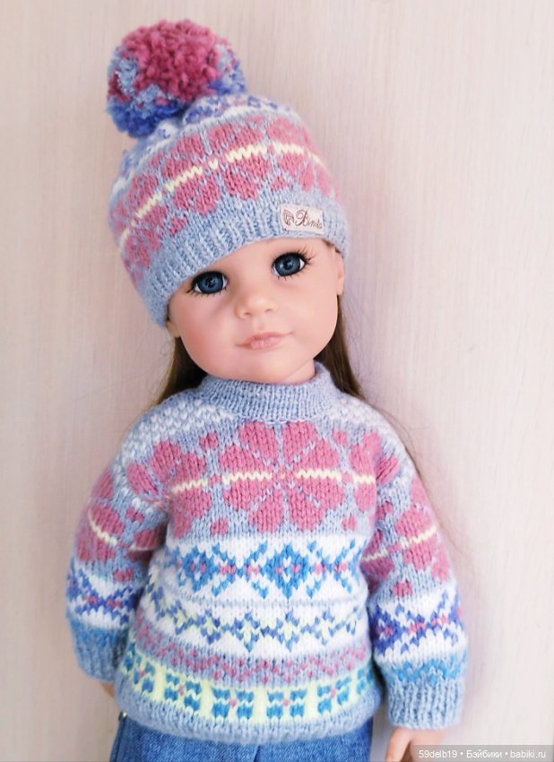 Осенне-зимний вязаный комплект с жаккардом для готц 50 см (фото 7)