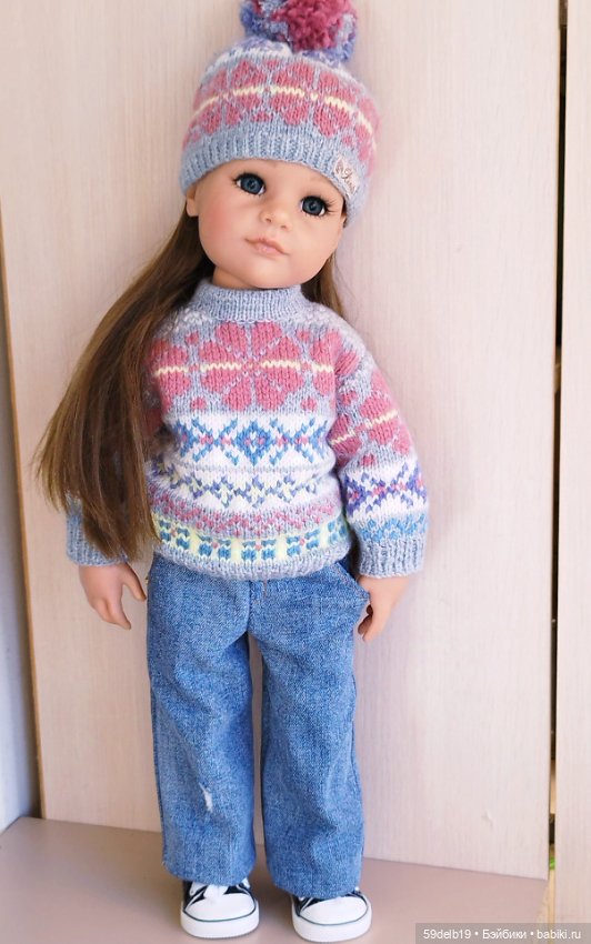 Осенне-зимний вязаный комплект с жаккардом для готц 50 см