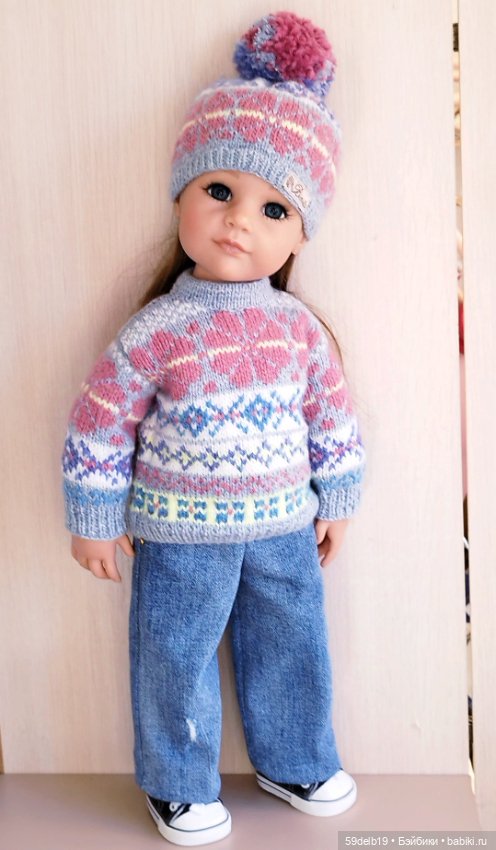 Осенне-зимний вязаный комплект с жаккардом для готц 50 см