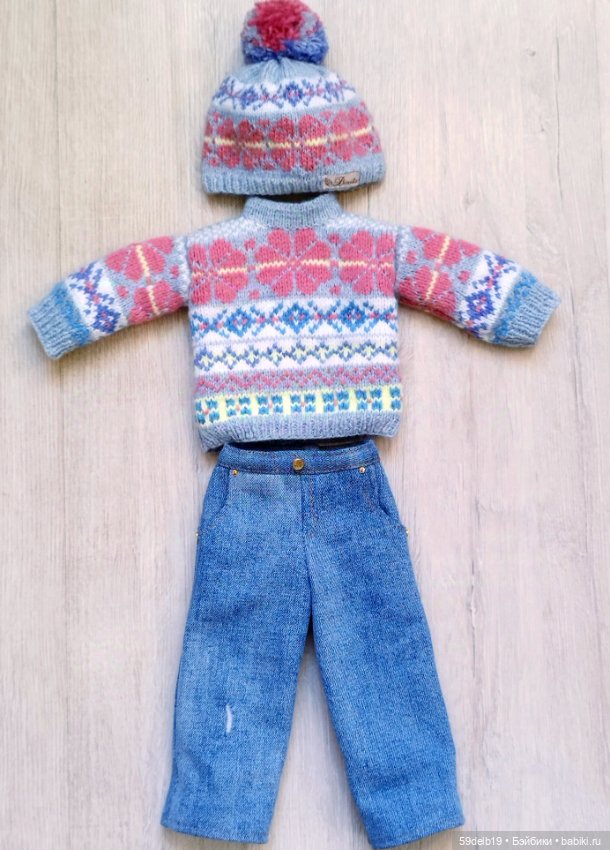 Осенне-зимний вязаный комплект с жаккардом для готц 50 см (фото 9)