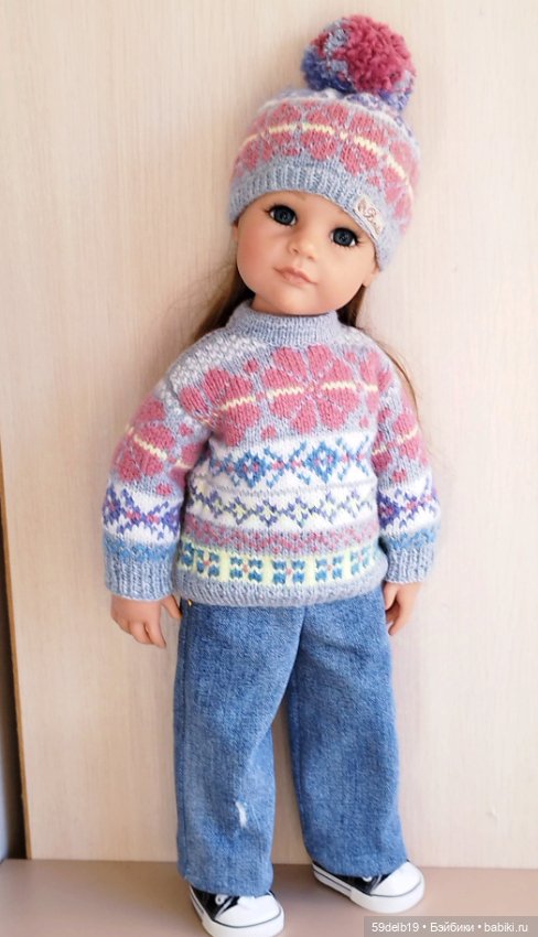 Осенне-зимний вязаный комплект с жаккардом для готц 50 см