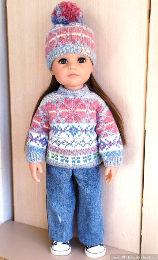 Осенне-зимний вязаный комплект с жаккардом для готц 50 см (фото 10)