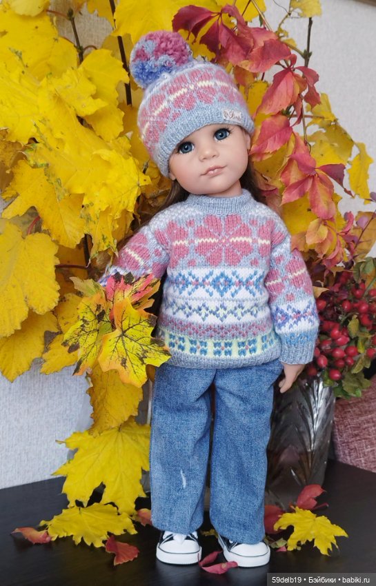 Осенне-зимний вязаный комплект с жаккардом для готц 50 см