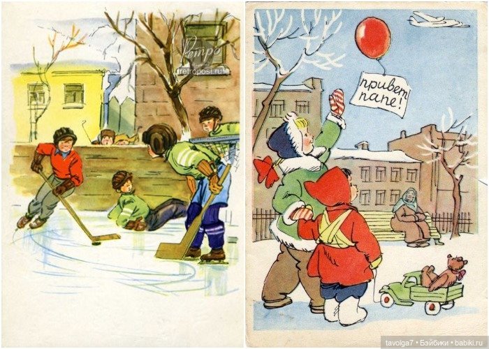 Детские иллюстрации СССР про зиму 1950е-1960е