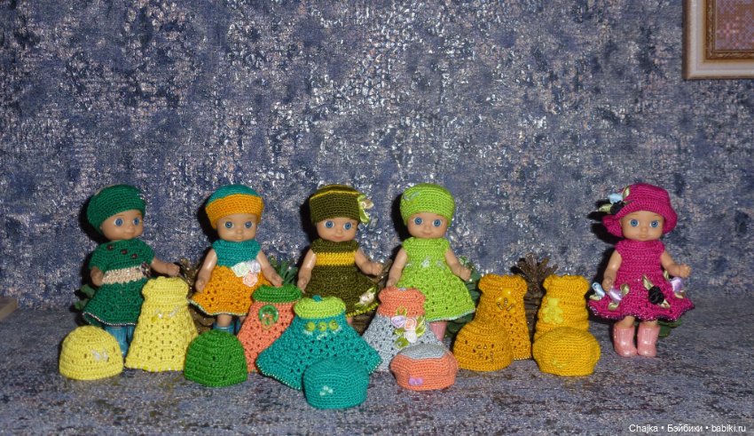 Авторские вязаные платья\наряды на кукол Chou chou 12 cm (Zapf Creation - Шу-шу - 12 см)