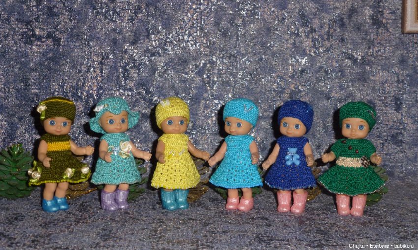 Авторские вязаные платья\наряды на кукол Chou chou 12 cm (Zapf Creation - Шу-шу - 12 см)