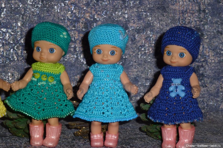 Авторские вязаные платья\наряды на кукол Chou chou 12 cm (Zapf Creation - Шу-шу - 12 см)