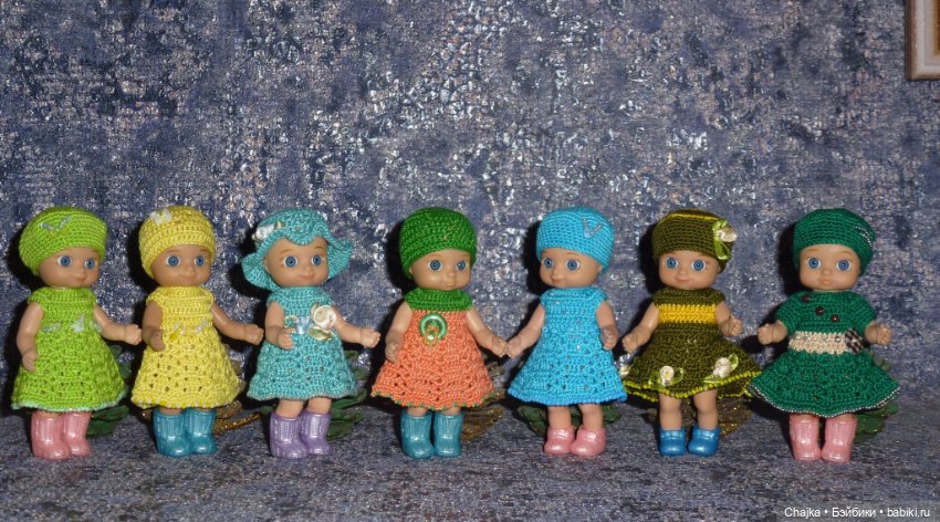 Авторские вязаные платья\наряды на кукол Chou chou 12 cm (Zapf Creation - Шу-шу - 12 см)