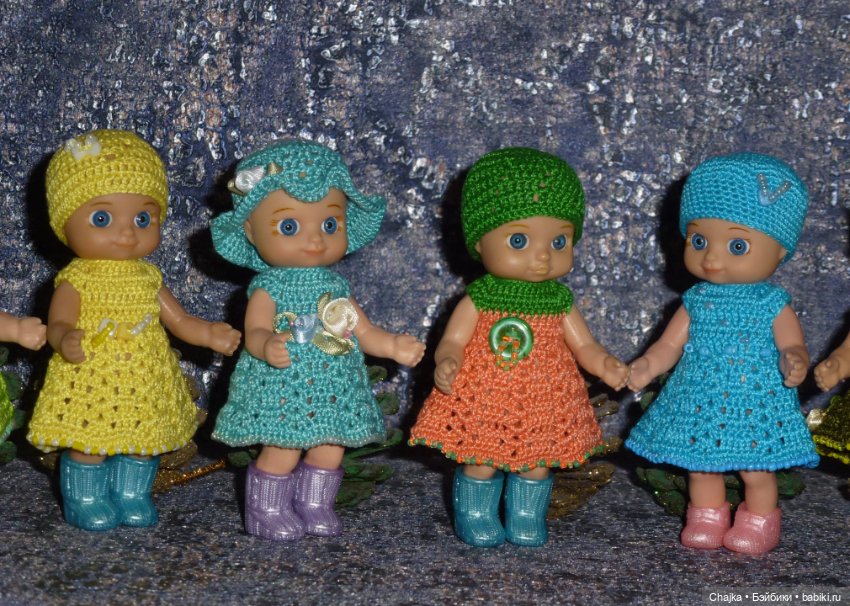 Авторские вязаные платья\наряды на кукол Chou chou 12 cm (Zapf Creation - Шу-шу - 12 см)