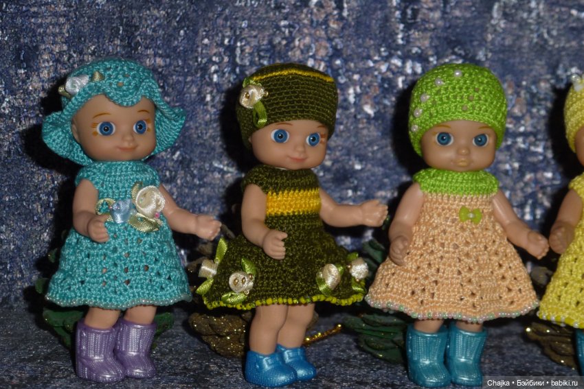 Авторские вязаные платья\наряды на кукол Chou chou 12 cm (Zapf Creation - Шу-шу - 12 см)