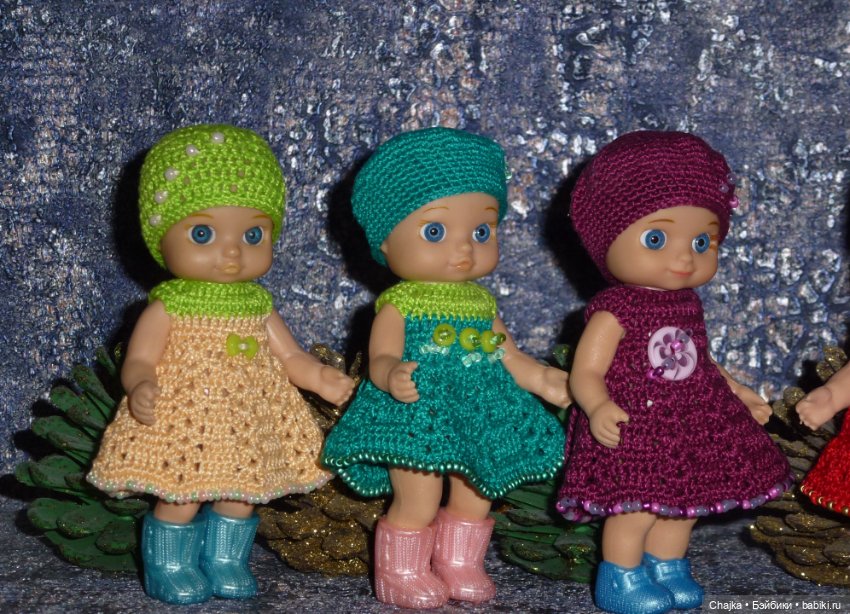 Авторские вязаные платья\наряды на кукол Chou chou 12 cm (Zapf Creation - Шу-шу - 12 см)