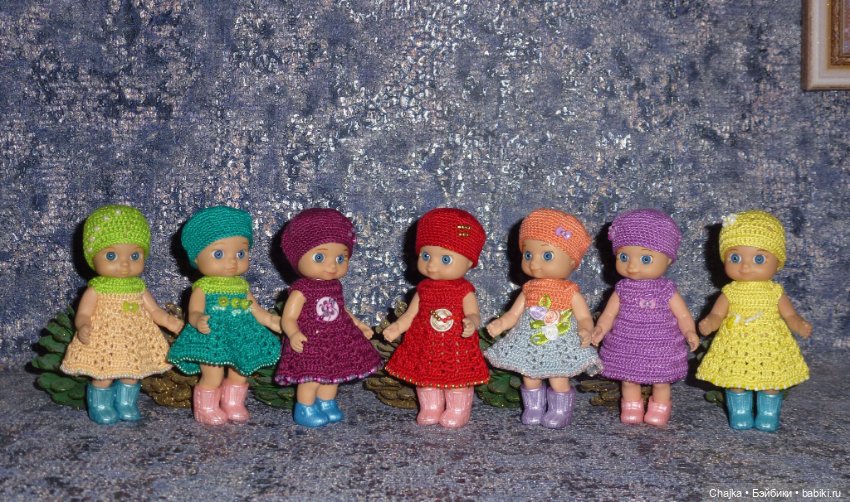 Авторские вязаные платья\наряды на кукол Chou chou 12 cm (Zapf Creation - Шу-шу - 12 см)