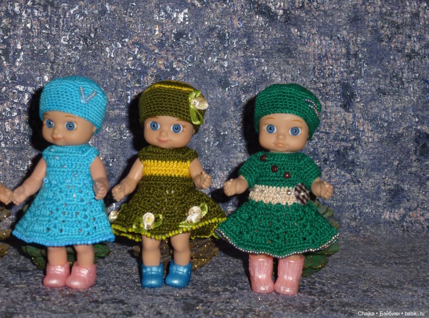 Авторские вязаные платья\наряды на кукол Chou chou 12 cm (Zapf Creation - Шу-шу - 12 см)