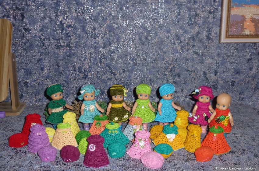 Авторские вязаные платья\наряды на кукол Chou chou 12 cm (Zapf Creation - Шу-шу - 12 см)