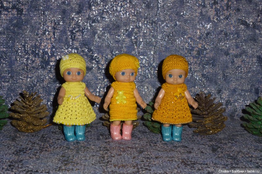 Авторские вязаные платья\наряды на кукол Chou chou 12 cm (Zapf Creation - Шу-шу - 12 см)