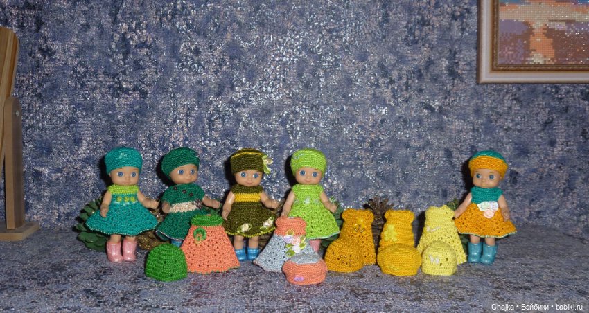 Авторские вязаные платья\наряды на кукол Chou chou 12 cm (Zapf Creation - Шу-шу - 12 см)