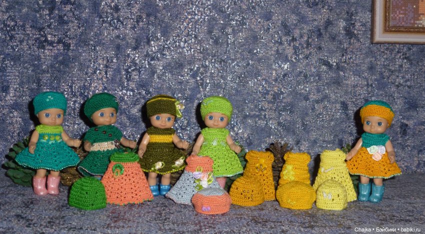 Авторские вязаные платья\наряды на кукол Chou chou 12 cm (Zapf Creation - Шу-шу - 12 см)