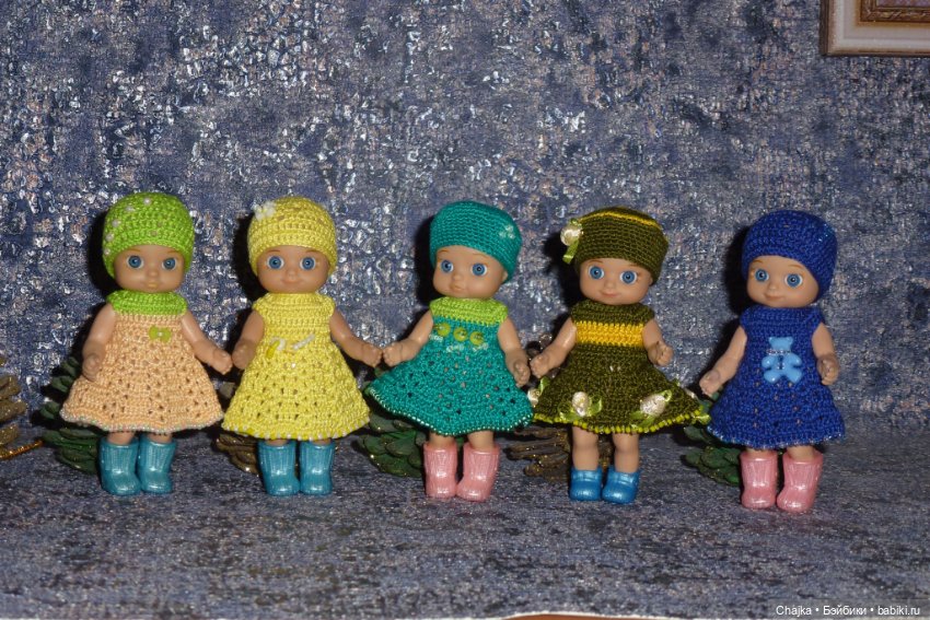 Авторские вязаные платья\наряды на кукол Chou chou 12 cm (Zapf Creation - Шу-шу - 12 см)