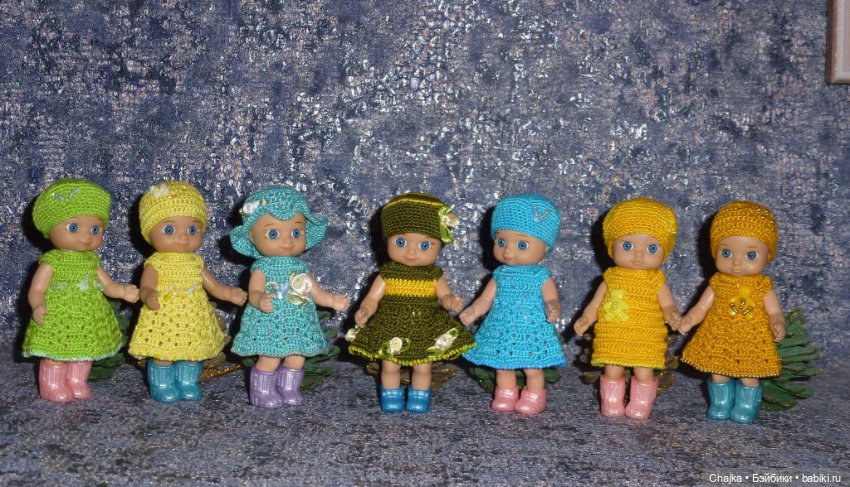 Авторские вязаные платья\наряды на кукол Chou chou 12 cm (Zapf Creation - Шу-шу - 12 см)