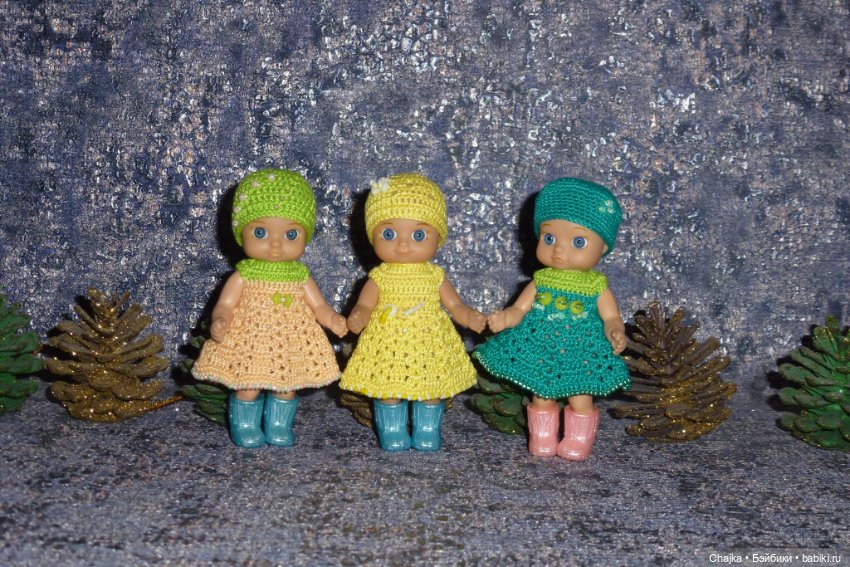 Авторские вязаные платья\наряды на кукол Chou chou 12 cm (Zapf Creation - Шу-шу - 12 см)