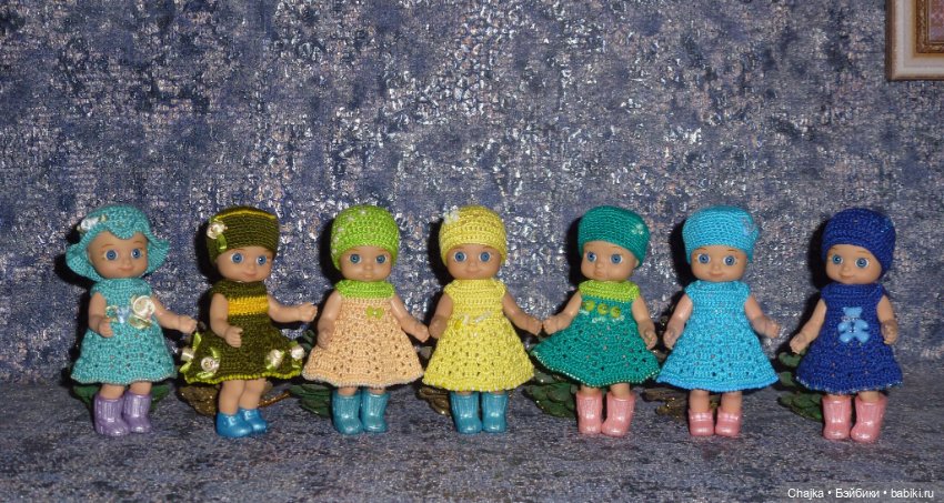 Авторские вязаные платья\наряды на кукол Chou chou 12 cm (Zapf Creation - Шу-шу - 12 см)