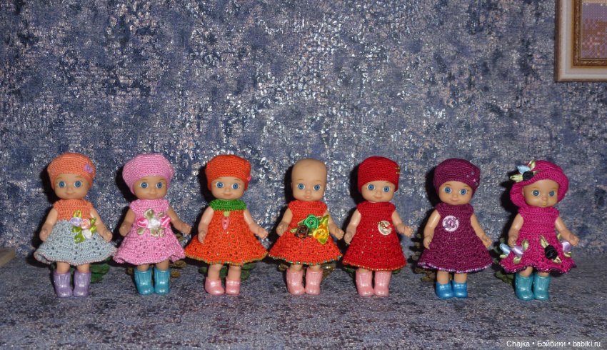 Авторские вязаные платья\наряды на кукол Chou chou 12 cm (Zapf Creation - Шу-шу - 12 см)