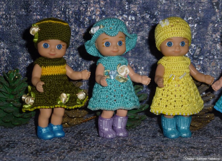 Авторские вязаные платья\наряды на кукол Chou chou 12 cm (Zapf Creation - Шу-шу - 12 см)