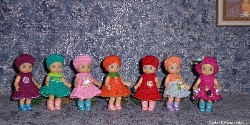 Авторские вязаные платья\наряды на кукол Chou chou 12 cm (Zapf Creation - Шу-шу - 12 см)