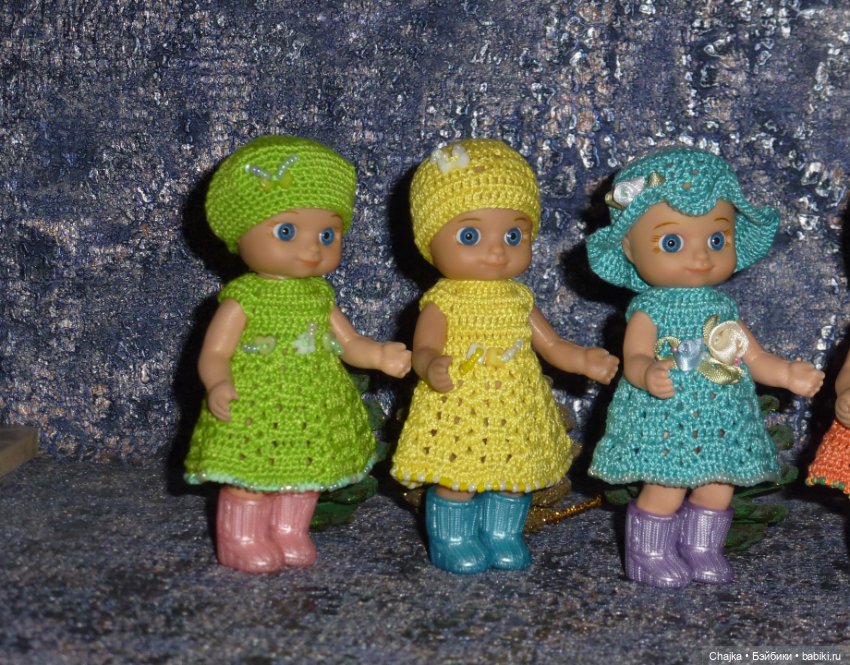 Авторские вязаные платья\наряды на кукол Chou chou 12 cm (Zapf Creation - Шу-шу - 12 см)