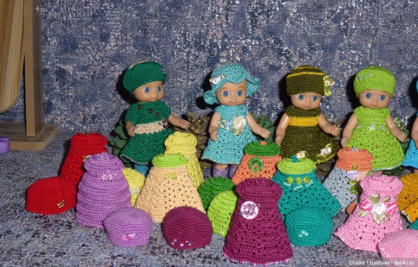 Авторские вязаные платья\наряды на кукол Chou chou 12 cm (Zapf Creation - Шу-шу - 12 см)