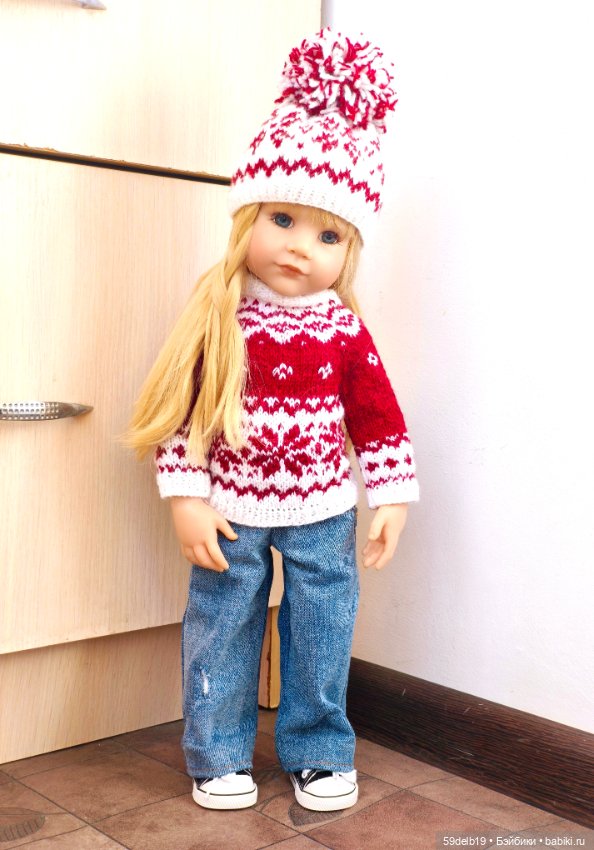 Новый свитерок и шапочка с норвежским жаккардом для готц
