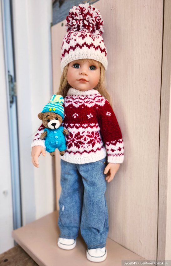 Новый свитерок и шапочка с норвежским жаккардом для готц (фото 6)