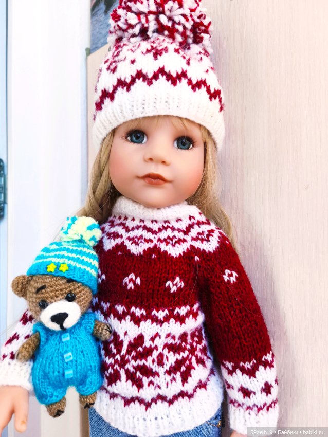 Новый свитерок и шапочка с норвежским жаккардом для готц (фото 7)