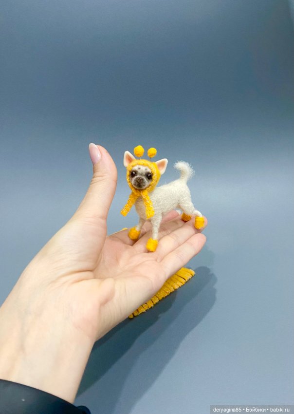 Чихуахуа в шапочке — Валяные игрушки из шерсти: сухое валяние (фото 3)