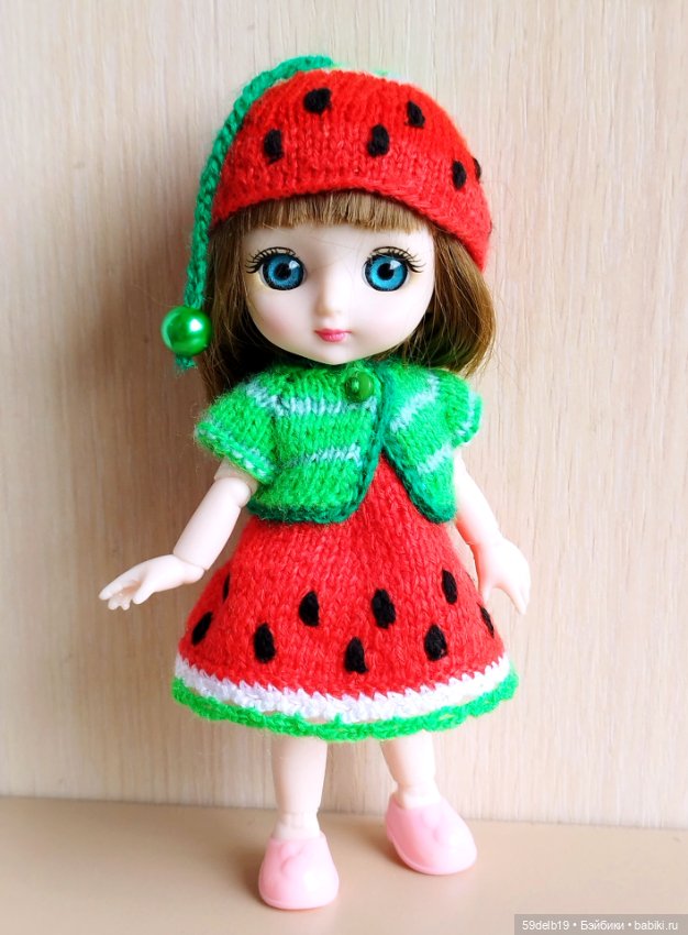 Костюмчик "Арбузик" для шарнирных кукол ростом 14-16 см