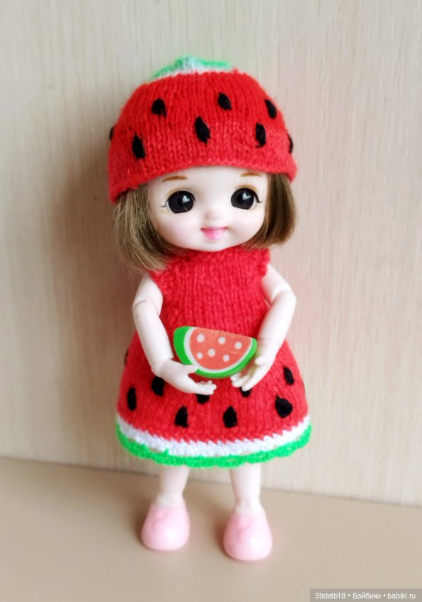 Костюмчик "Арбузик" для шарнирных кукол ростом 14-16 см (фото 6)