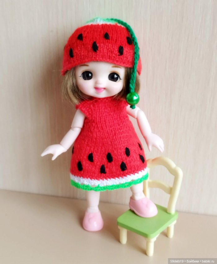 Костюмчик "Арбузик" для шарнирных кукол ростом 14-16 см (фото 3)