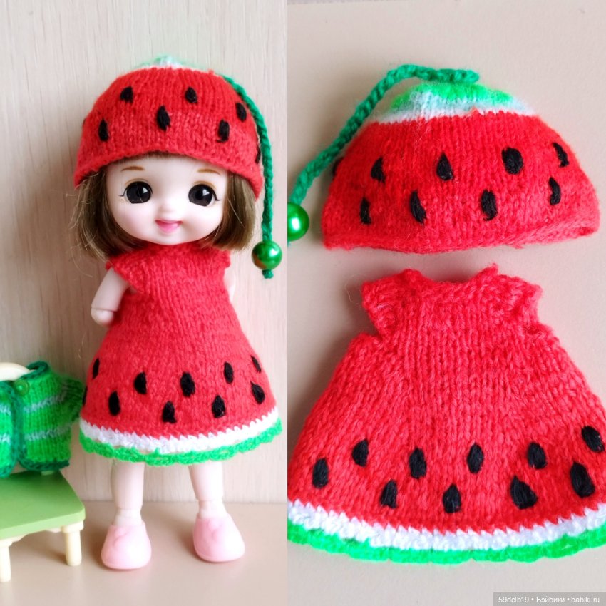 Костюмчик "Арбузик" для шарнирных кукол ростом 14-16 см