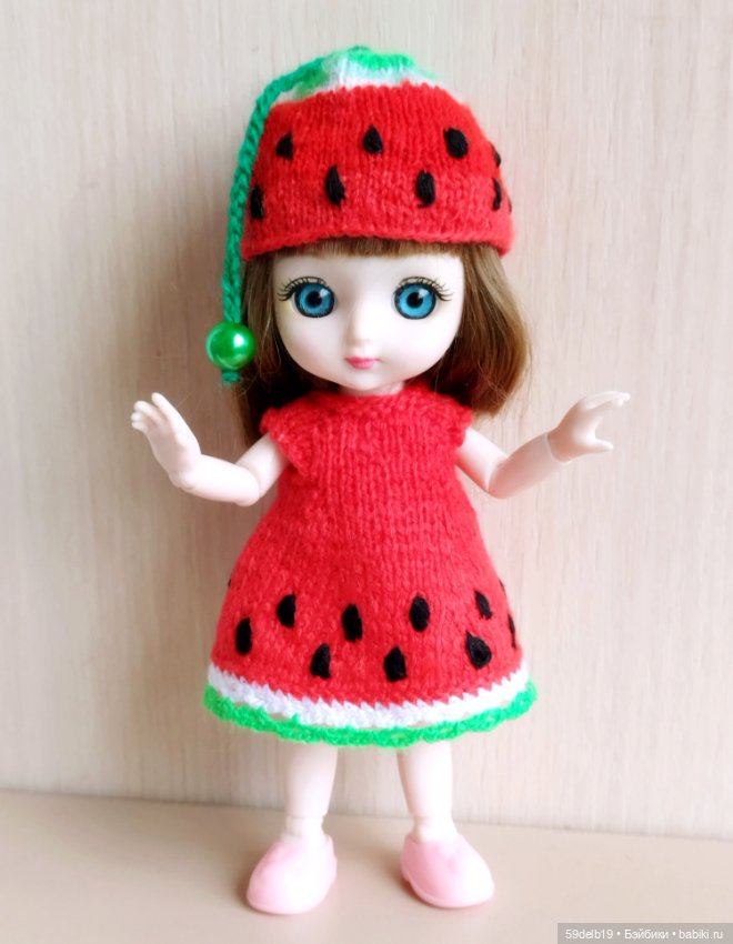 Костюмчик "Арбузик" для шарнирных кукол ростом 14-16 см