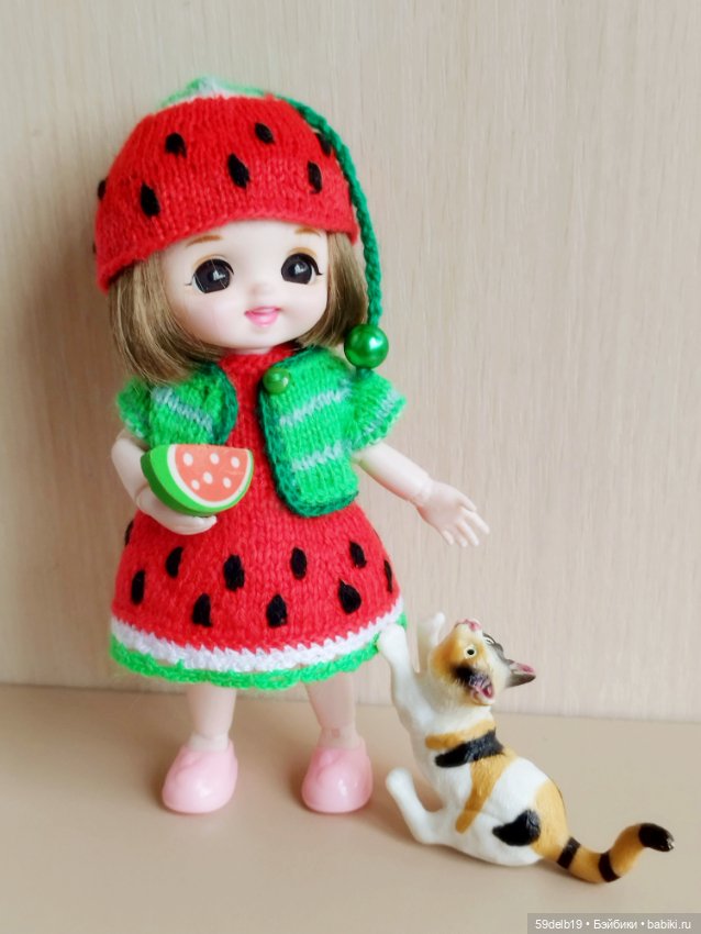 Костюмчик "Арбузик" для шарнирных кукол ростом 14-16 см (фото 7)