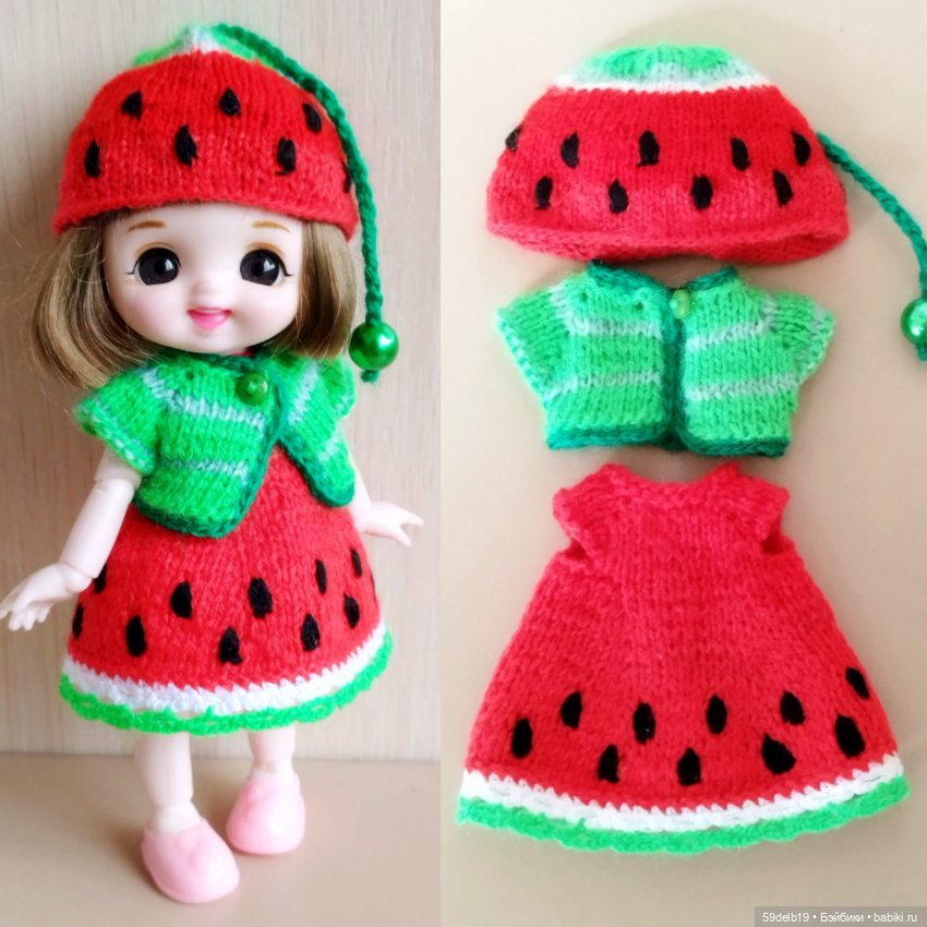 Костюмчик "Арбузик" для шарнирных кукол ростом 14-16 см
