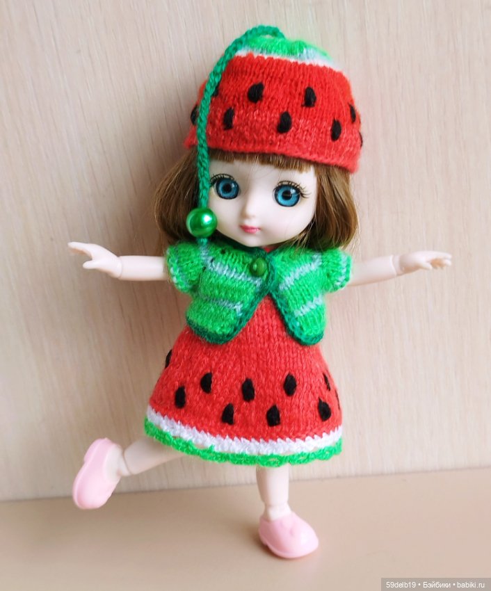 Костюмчик "Арбузик" для шарнирных кукол ростом 14-16 см