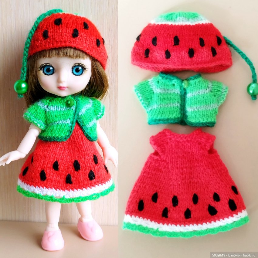 Костюмчик "Арбузик" для шарнирных кукол ростом 14-16 см