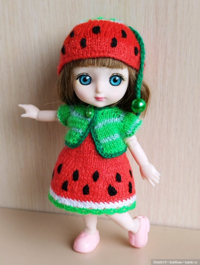 Костюмчик "Арбузик" для шарнирных кукол ростом 14-16 см
