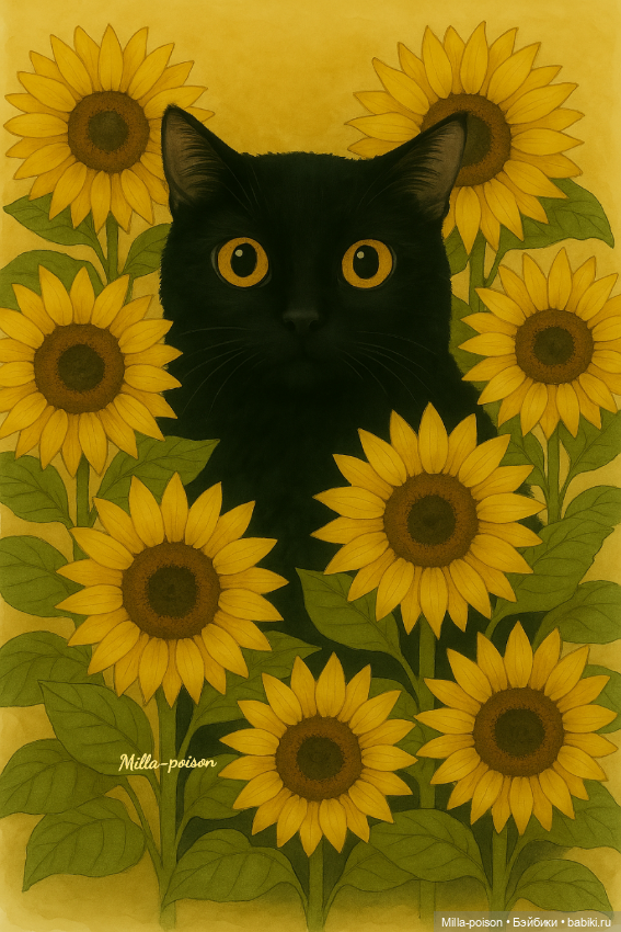 Чёрные кошки и цветы — Рисование и арт: скетчи (фото 7)