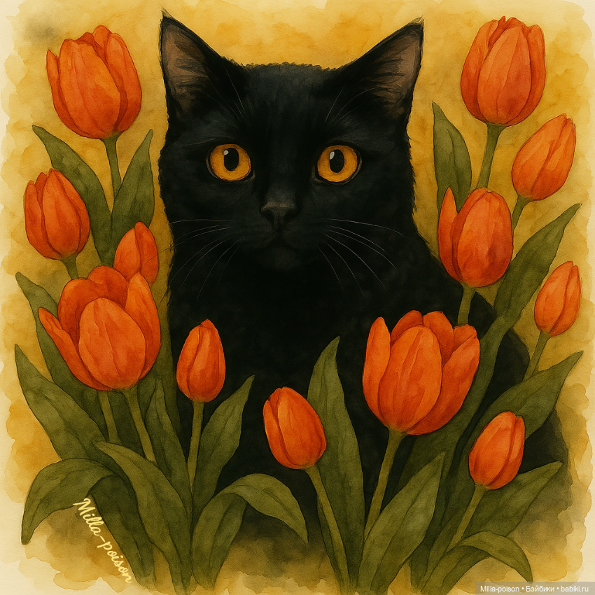 Чёрные кошки и цветы — Рисование и арт: скетчи