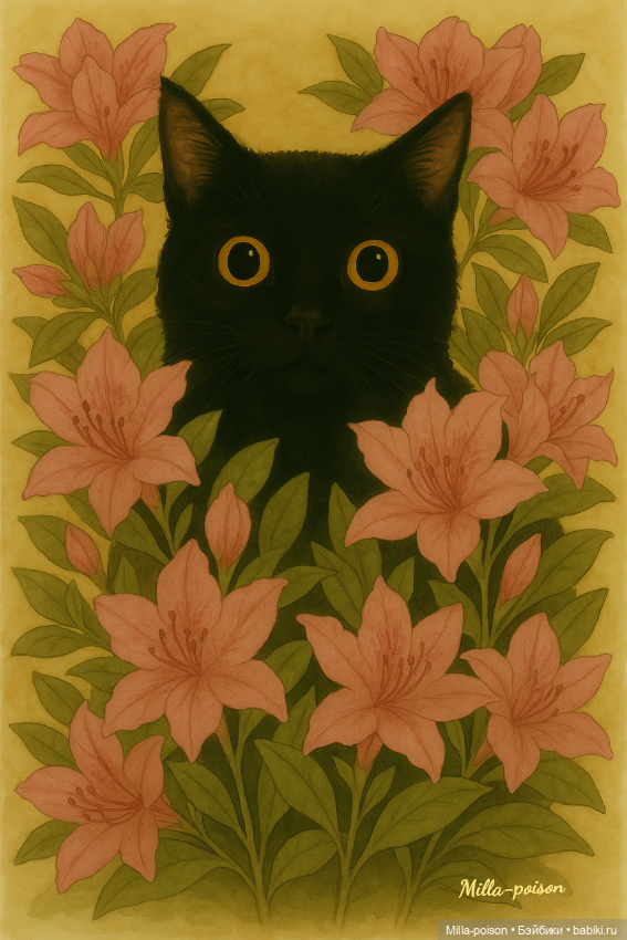 Чёрные кошки и цветы — Рисование и арт: скетчи (фото 8)