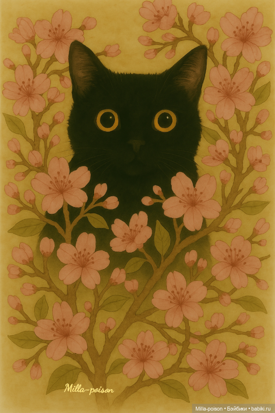 Чёрные кошки и цветы — Рисование и арт: скетчи